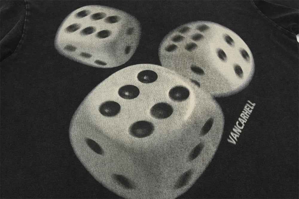 Y2K Distressed Dice Print Casual Short Sleeve T-Shirt