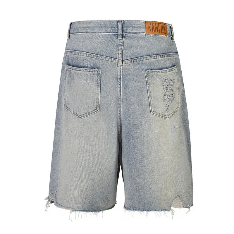 Rhinestone Denim Streetwear Blue Ripped Jeans Shorts