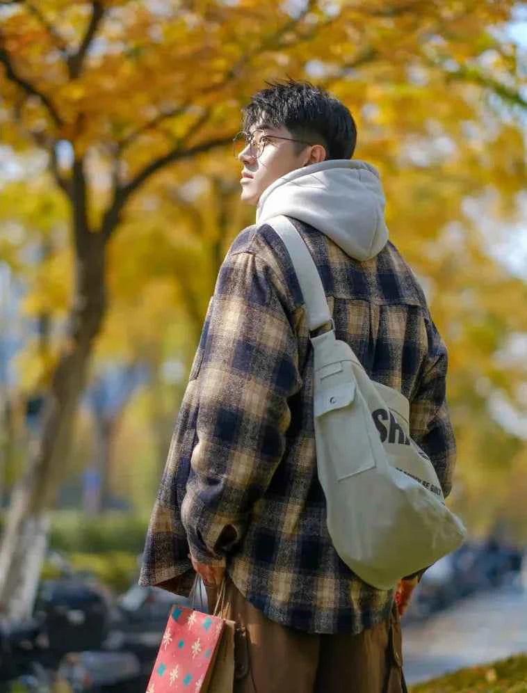 Japanese Style Thick Plaid Wool Parkas Jacket