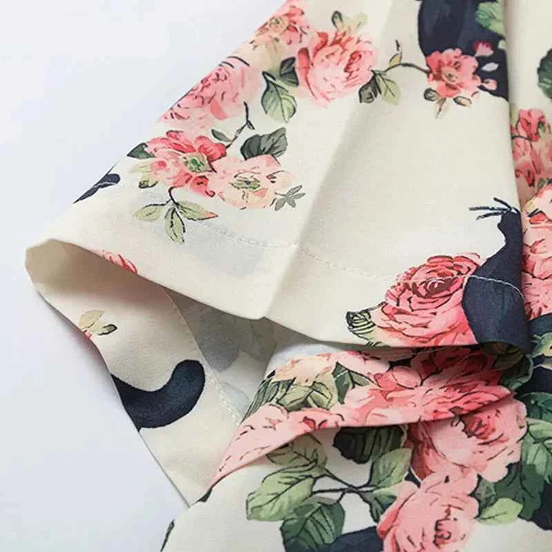 Streetwear Black Cat Floral Cool Button-Up Shirt