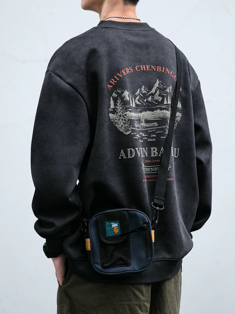 Gray Color Mountain Valley Design Sweater