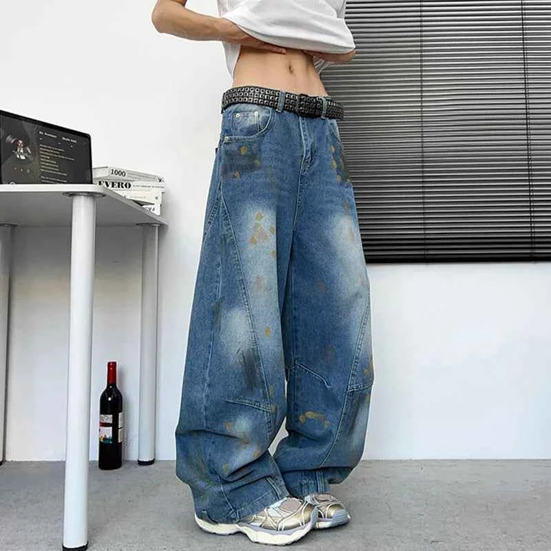 Iconic Blue Distressed Loose Straight Jeans