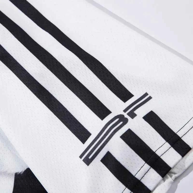 Feather Print Mesh Stripe Sport Polyester T-Shirt