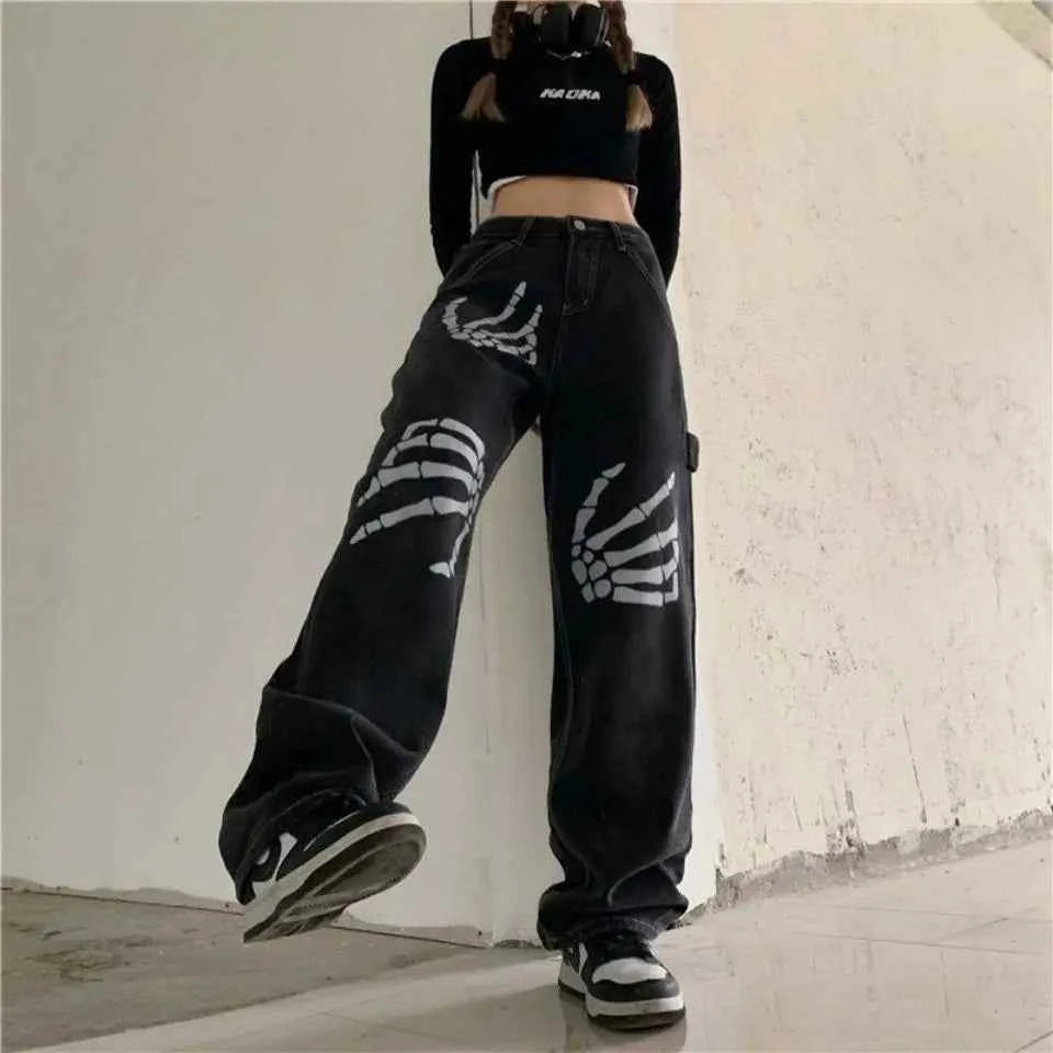 Black Streetwear Loose Wide Leg Jeans