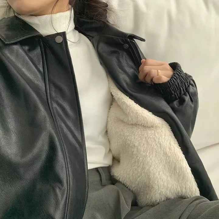 Warm Retro Minimalist Suede Lapel Leather Jacket