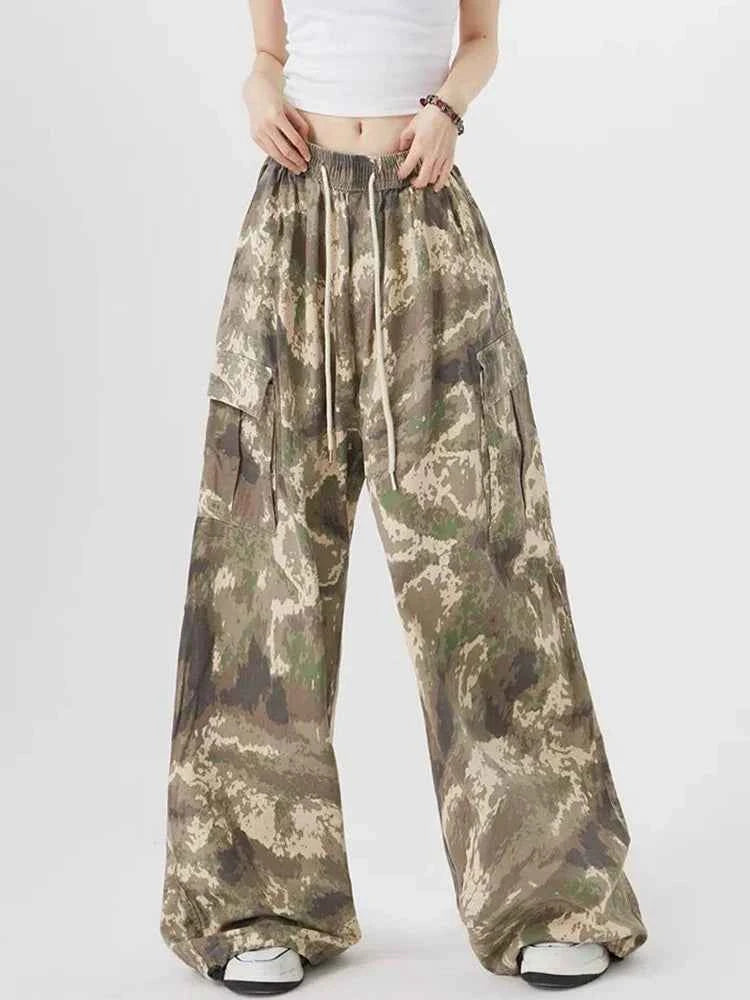 Women Vintage High Waist Camouflage Cargo Pants