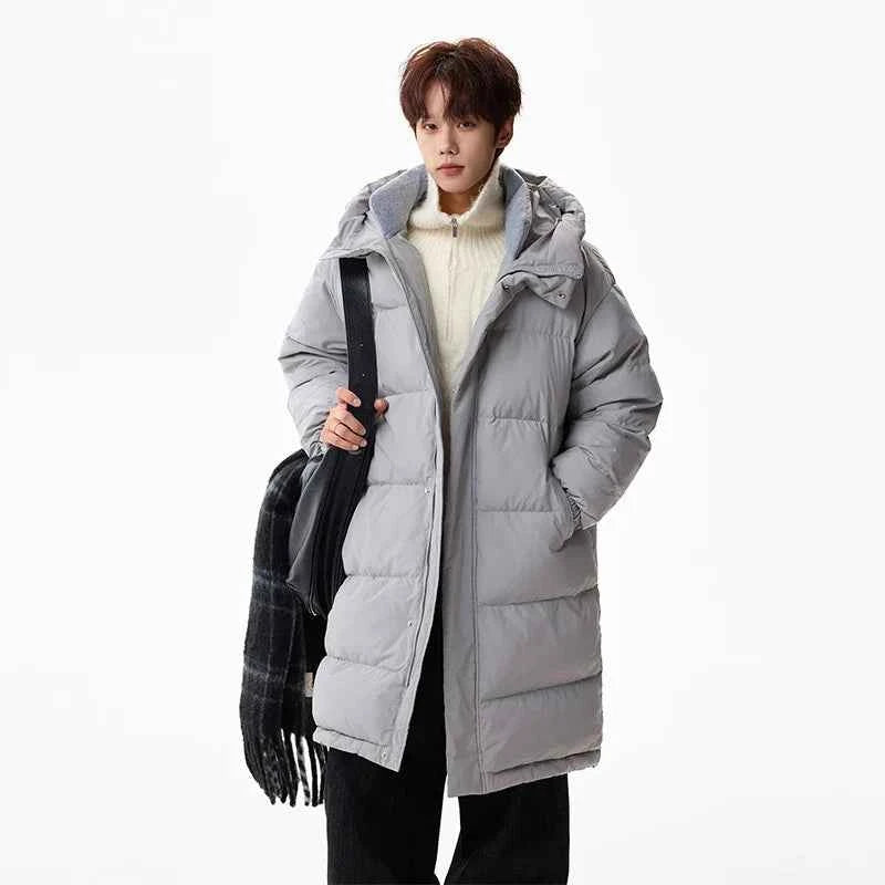Fashionable Solid Color Hooded Puffer Zipper Coat