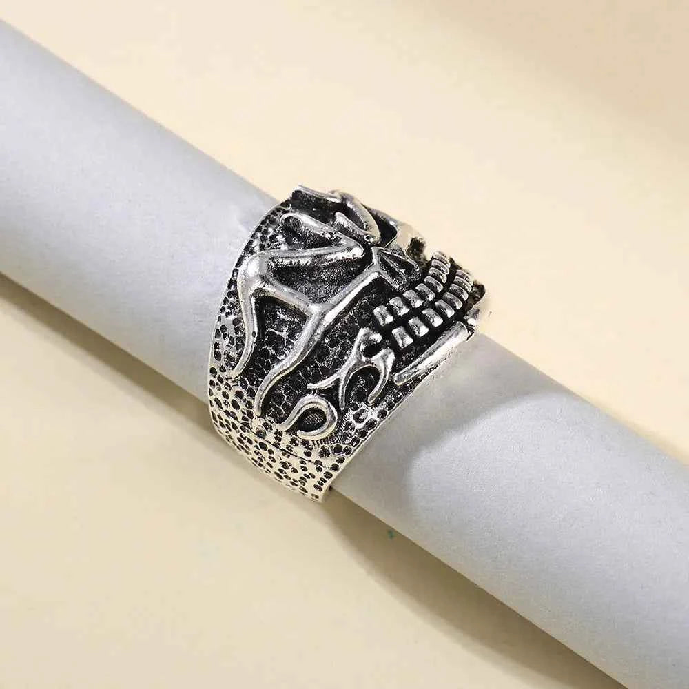 Handmade Retro Angry Skull Silver Ring