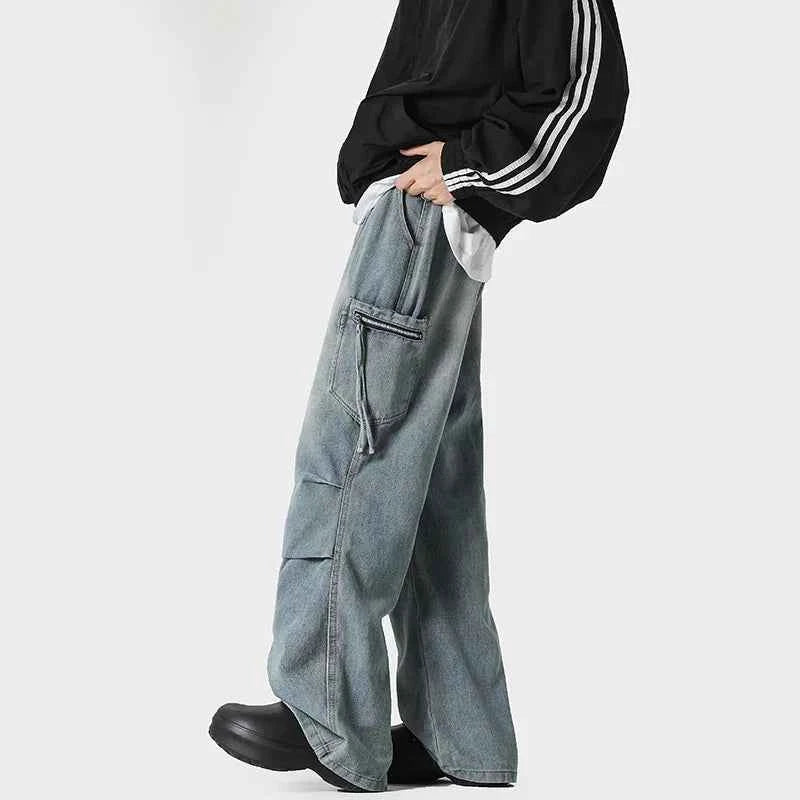 Streetwear Pleated Loose Cargo Jeans