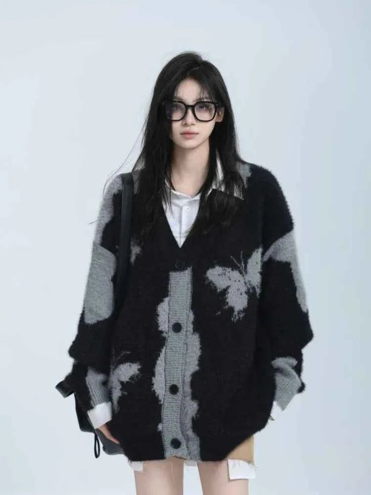 Vintage Butterfly Jacquard Knitted Cardigan