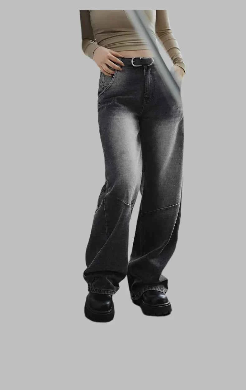 Black Mid-Waist Straight Cut Jeans