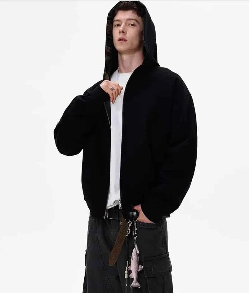 Double Sided Camouflage Zipper Hooded Sweatshirt