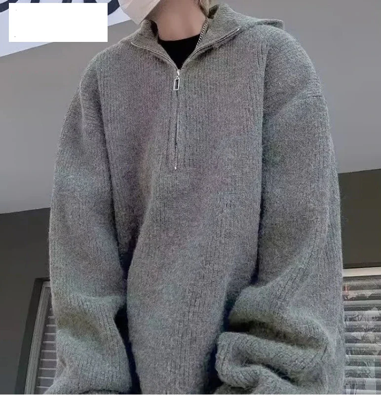 Y2K Cozy Knitted Half Zipper Hooded Knitwear Sweater - Luxuryurbanwear