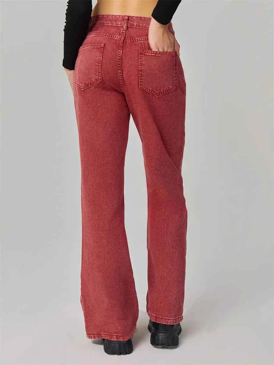Red Streetwear Low Waist Jeans