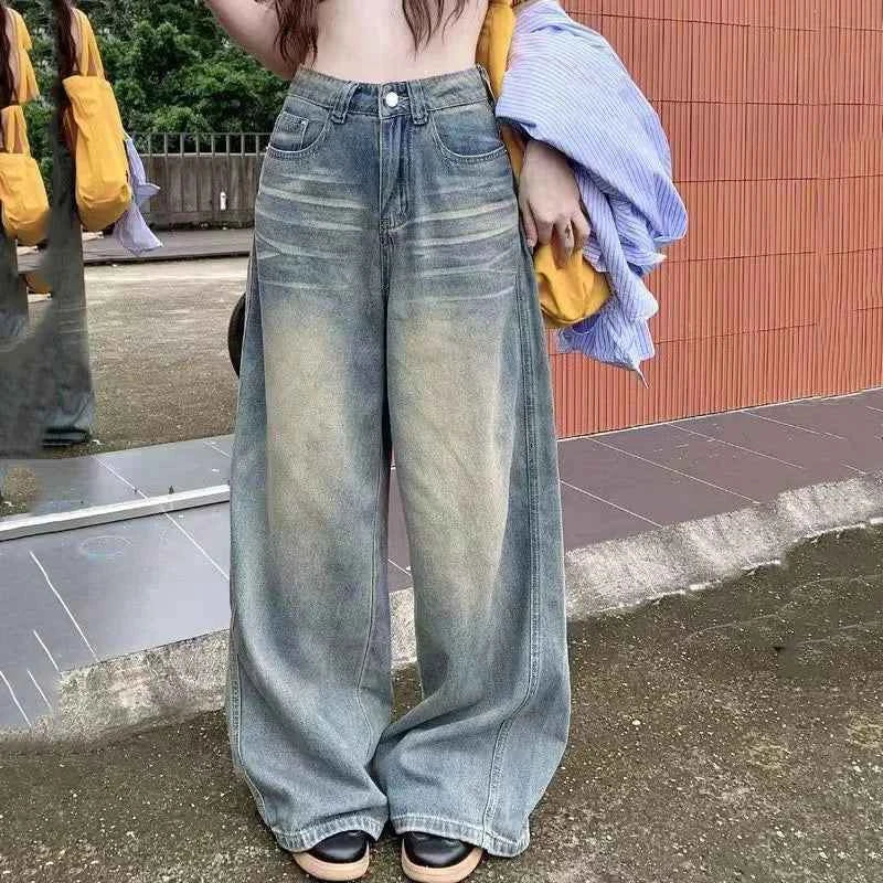 Chic Washed Button High-Waisted Jeans