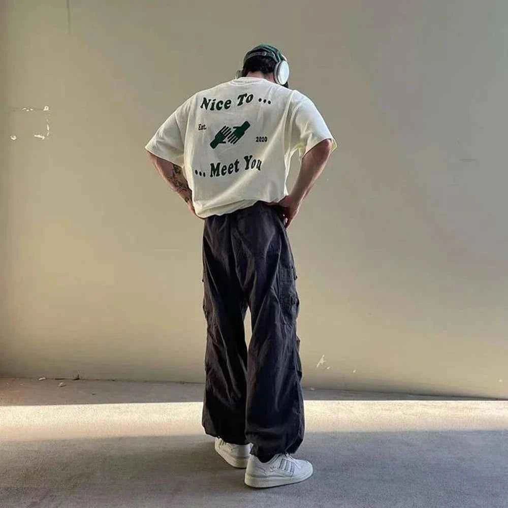 Adjustable Retro Letter Print Loose Fit T-Shirt
