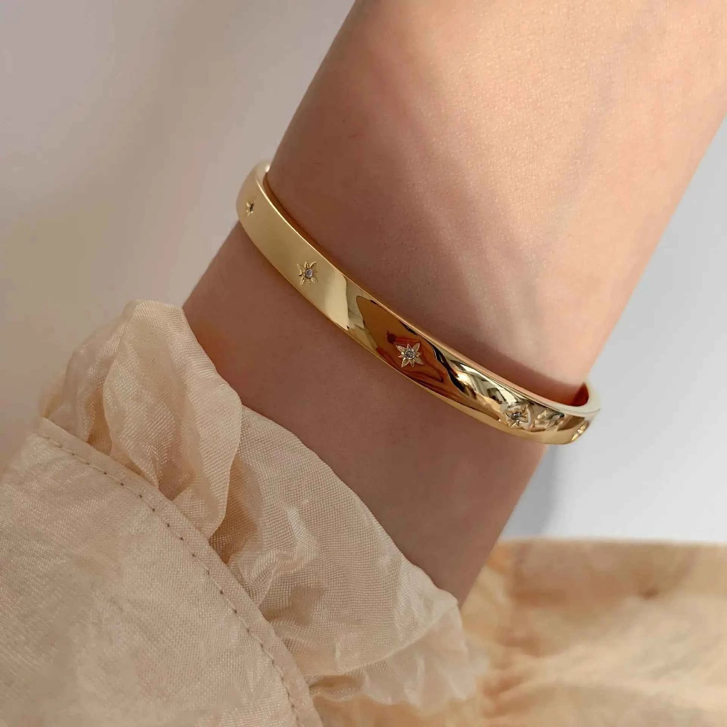 Golden Smooth Stars Sterling Silver And Golden Bracelet