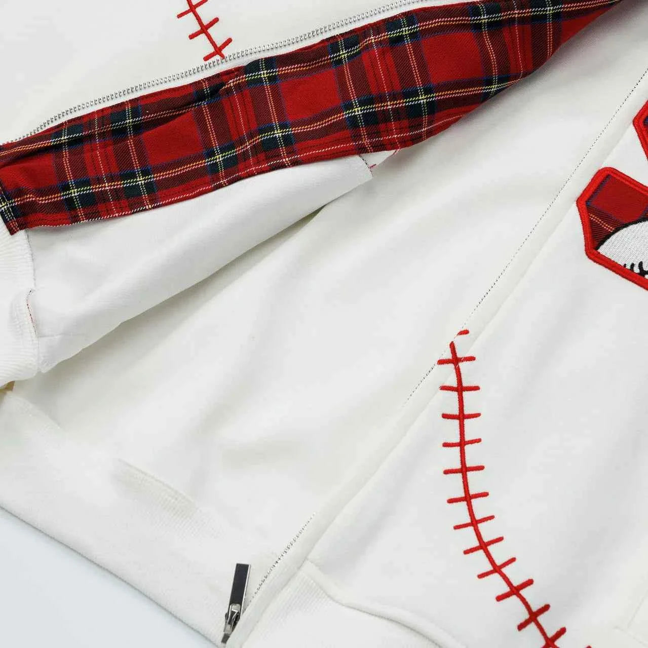 Y2K Insulated Zip Up Plaid Patchwork Sweatshirt