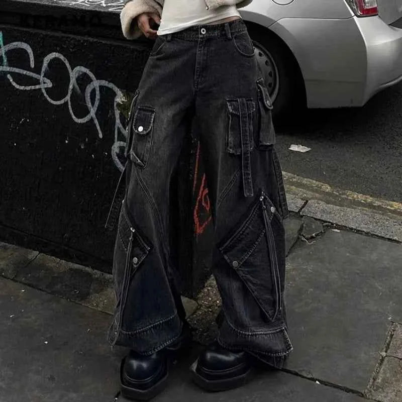 Vintage Lace-Up High Waisted Emo Jeans
