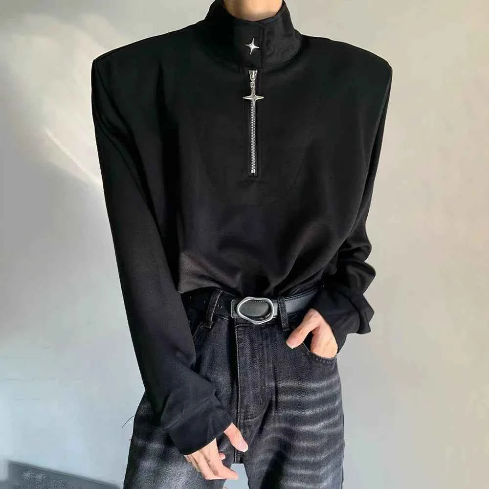 Versatile Half-Zip Shoulder Pad Sweatshirt