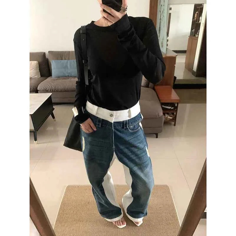Durable Y2K Blue Patchwork Cool Hip Hop Jeans