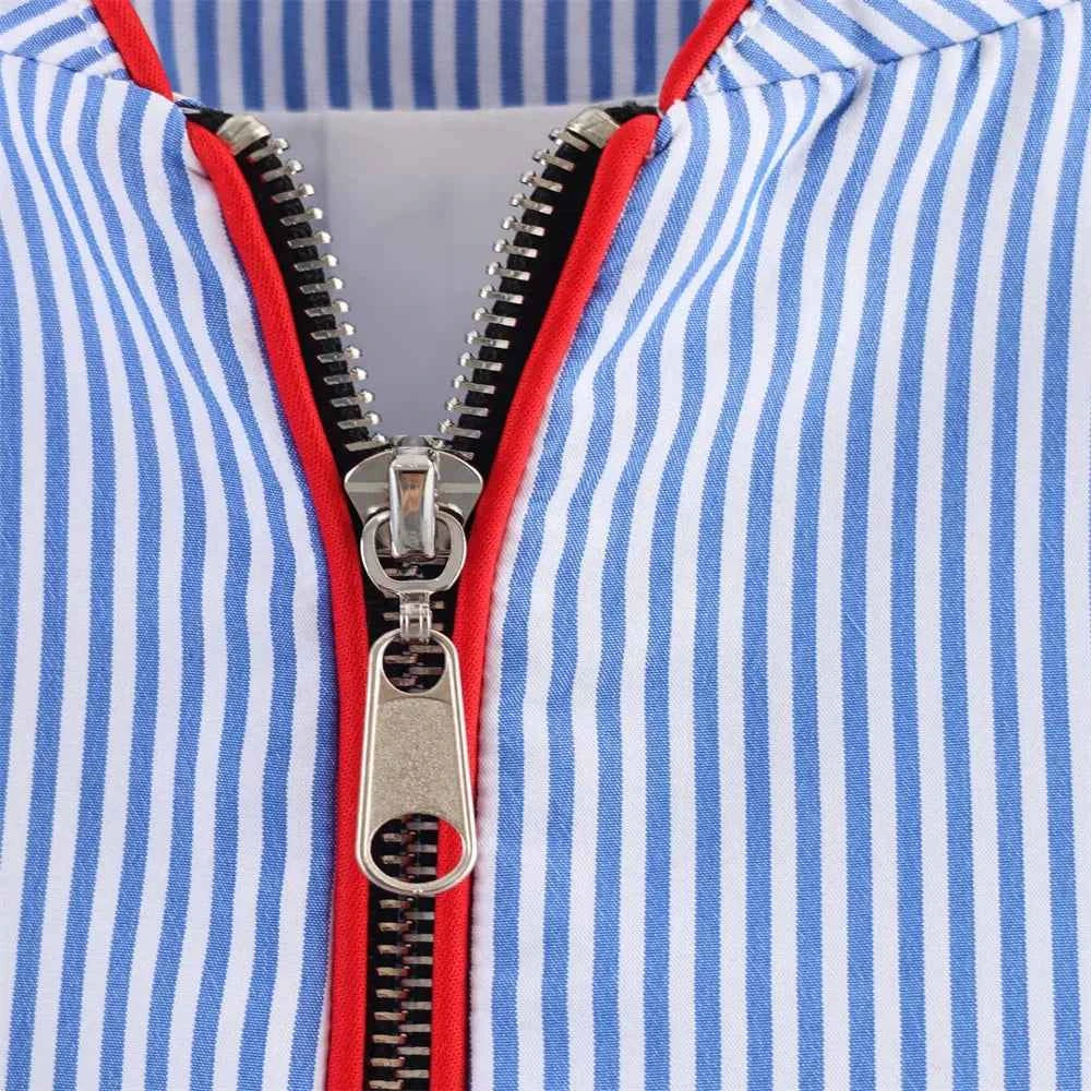 Breathable Striped Love Patch Zipper Shirt