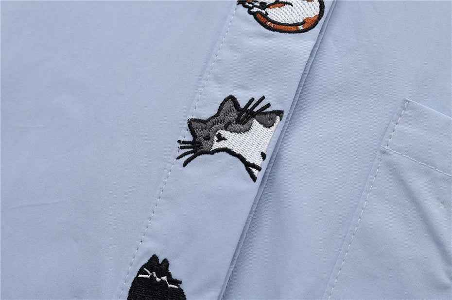 Premium Cats Embroidery Loose Long Sleeve Shirt