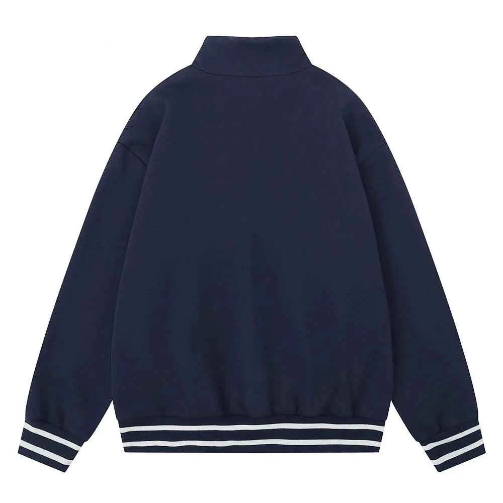 Casual Loose Letter Half Zipper Embroidery Sweatshirt