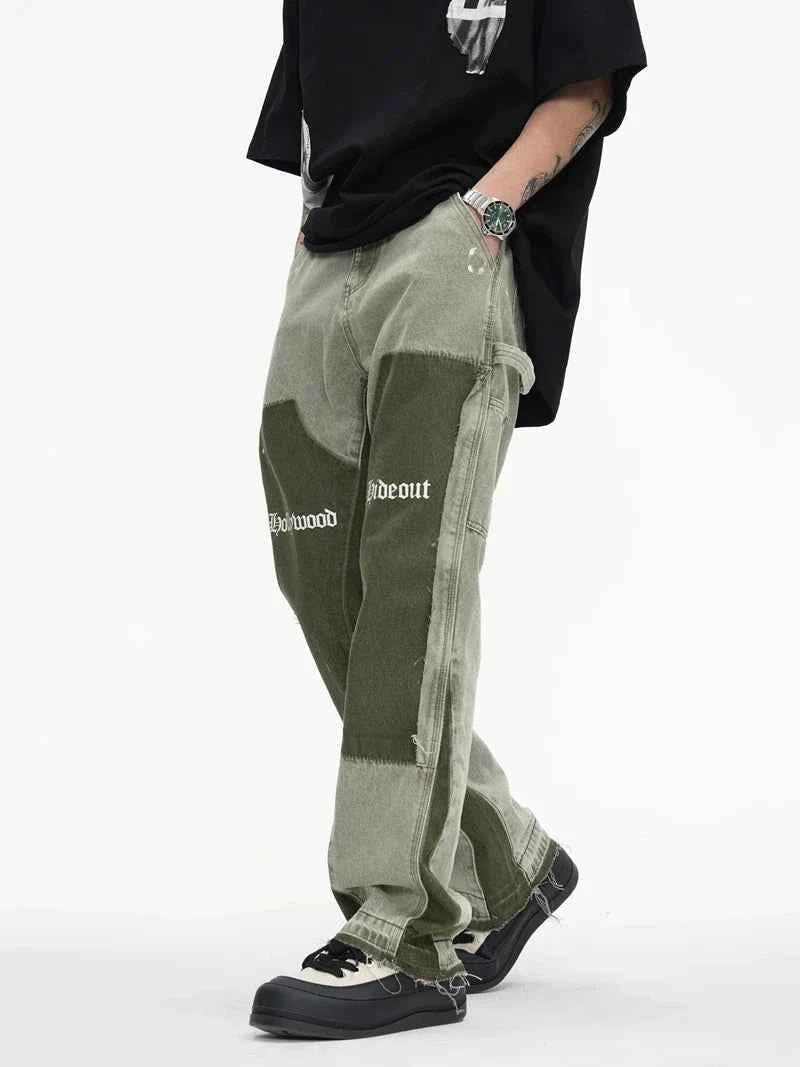 Green Graffiti Vintage Distressed Flared Jeans