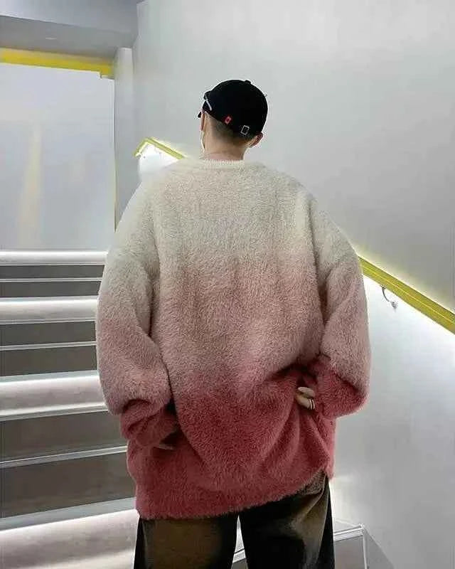 Streetwear Gradient Round Neck Warm Knitted Sweater
