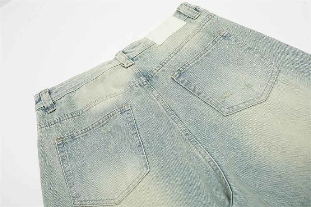 Breathable Distressed Ripped Denim Wide-Leg Jeans
