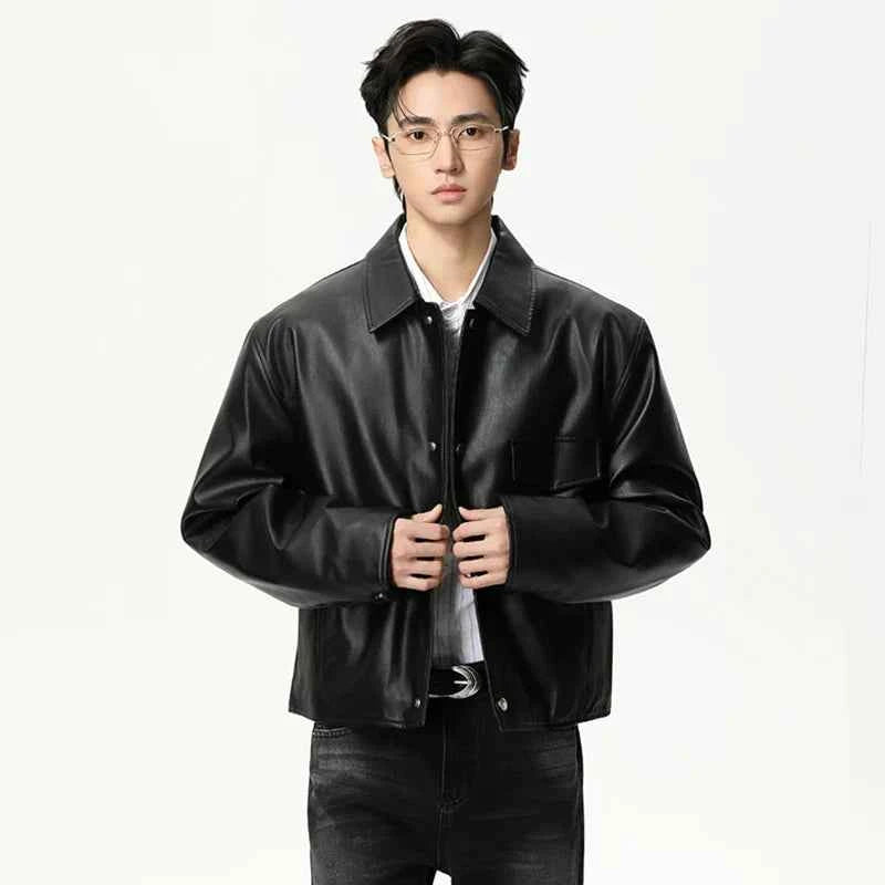 Chic Fashionable Solid Color PU Leather Jacket