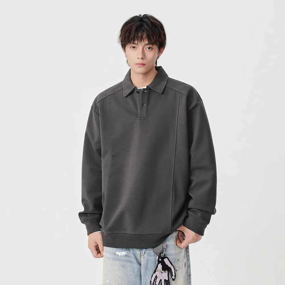 Classic Loose Fit Long Sleeve Polo Sweatshirt