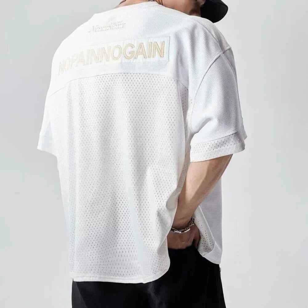 Sporty American Style Print Jersey Mesh T-Shirt