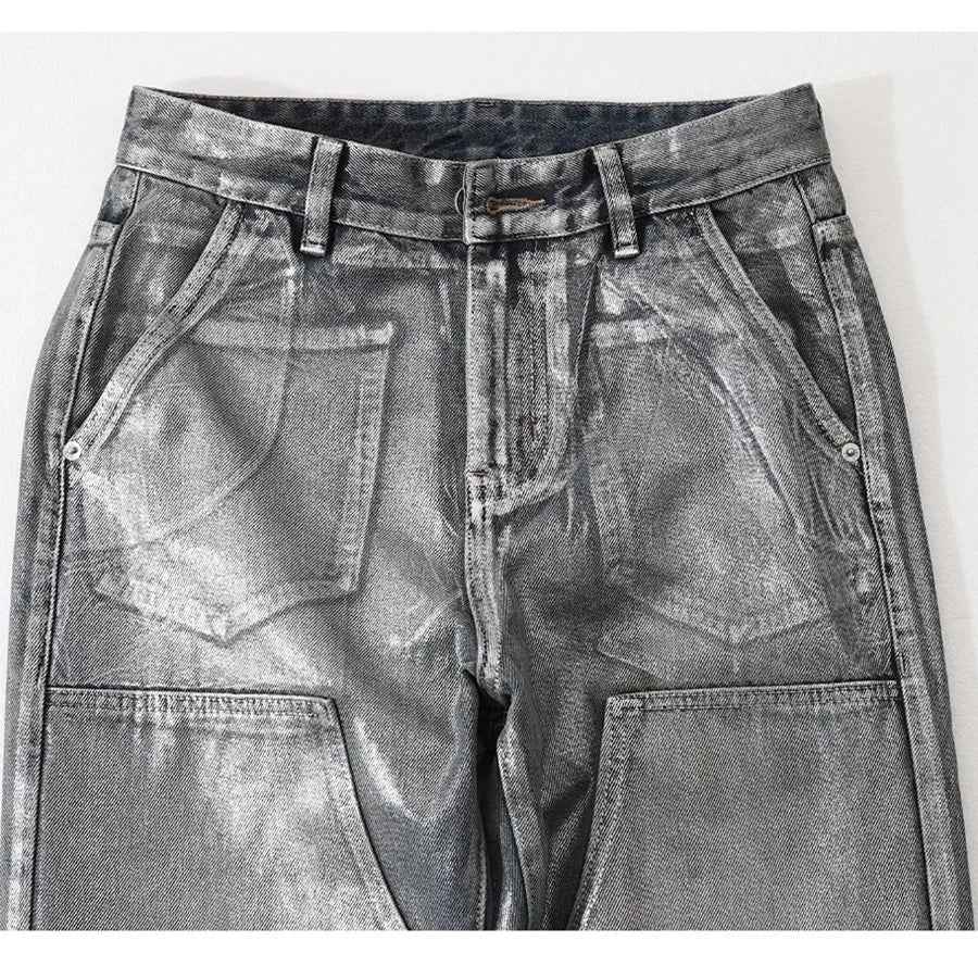 Streetwear Cool Silver Coated Casual Hip Hop Jeans