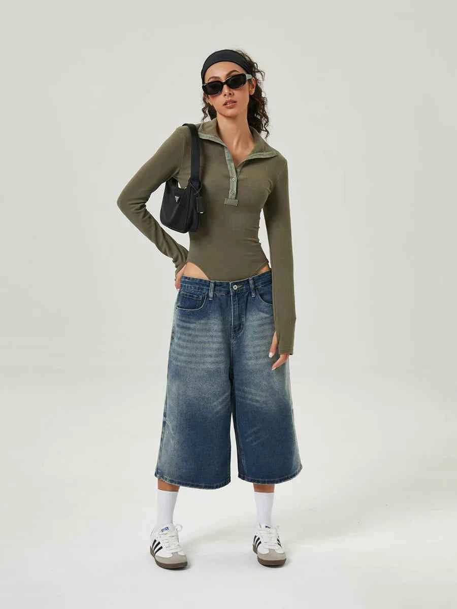 Retro Washed Gradient Wide Leg Jorts