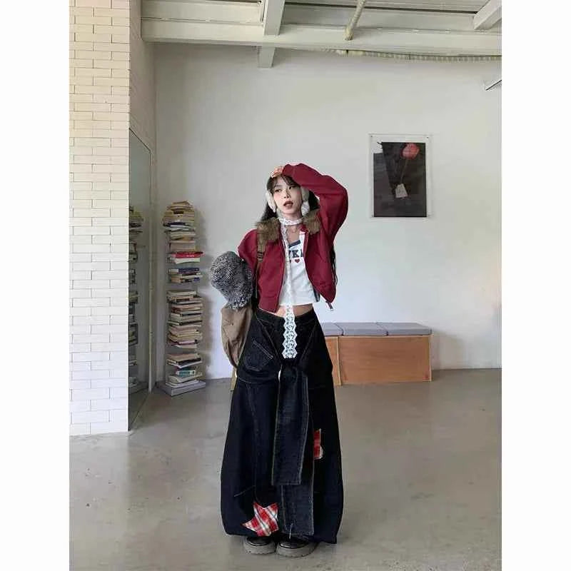 Autumn Durable Gothic Black Star Wide Leg Jeans