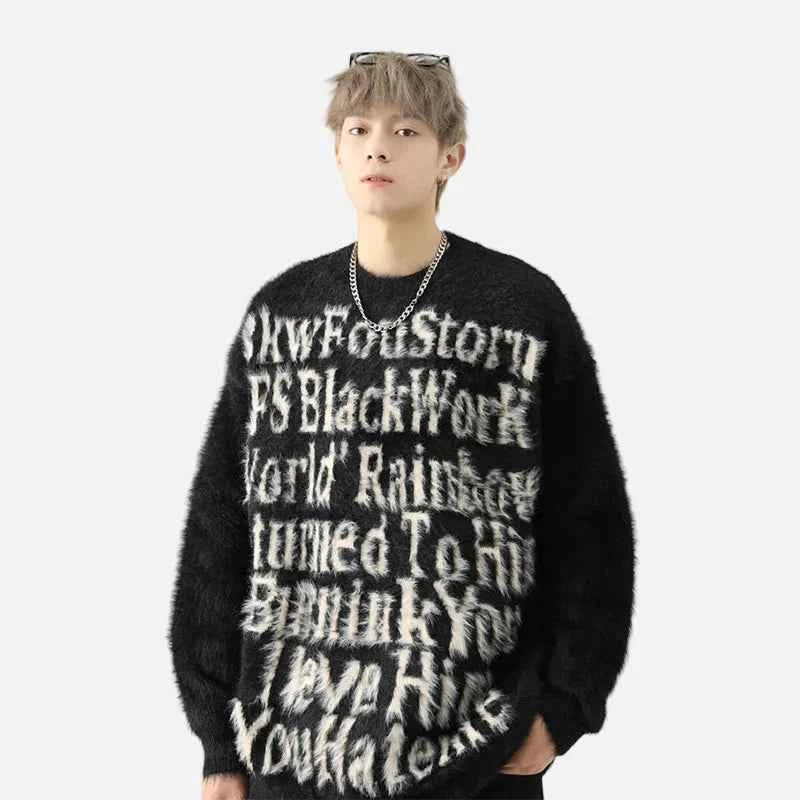 Cozy Knitted Round Neck Letter Print Sweater
