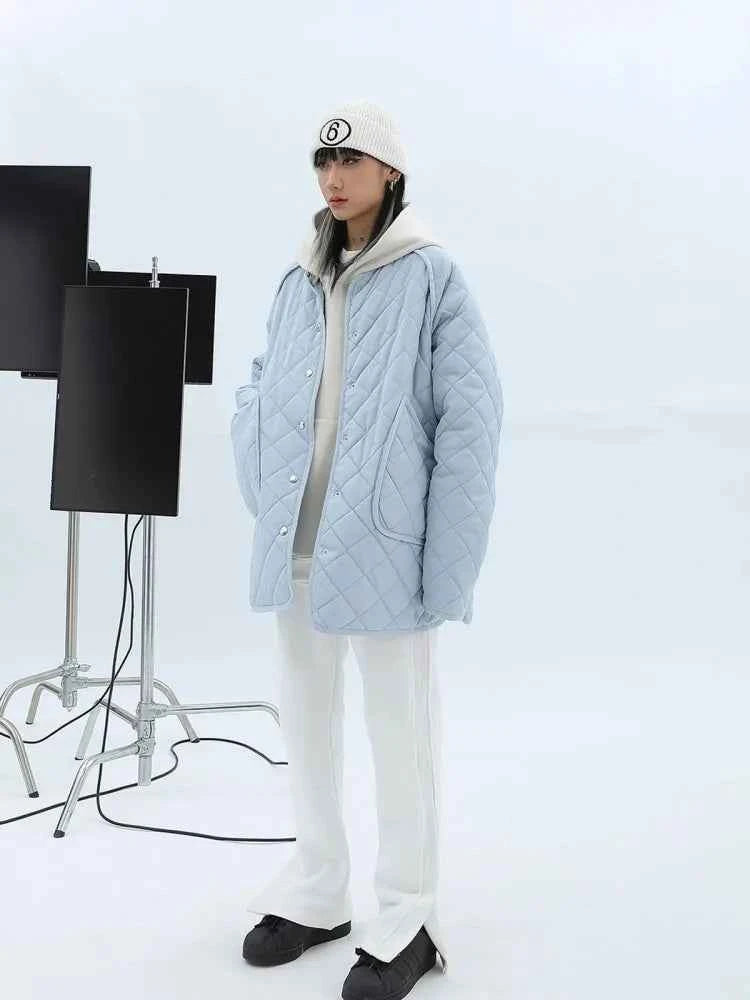 Winter Warm Diamond Grid Blue Cotton Jacket
