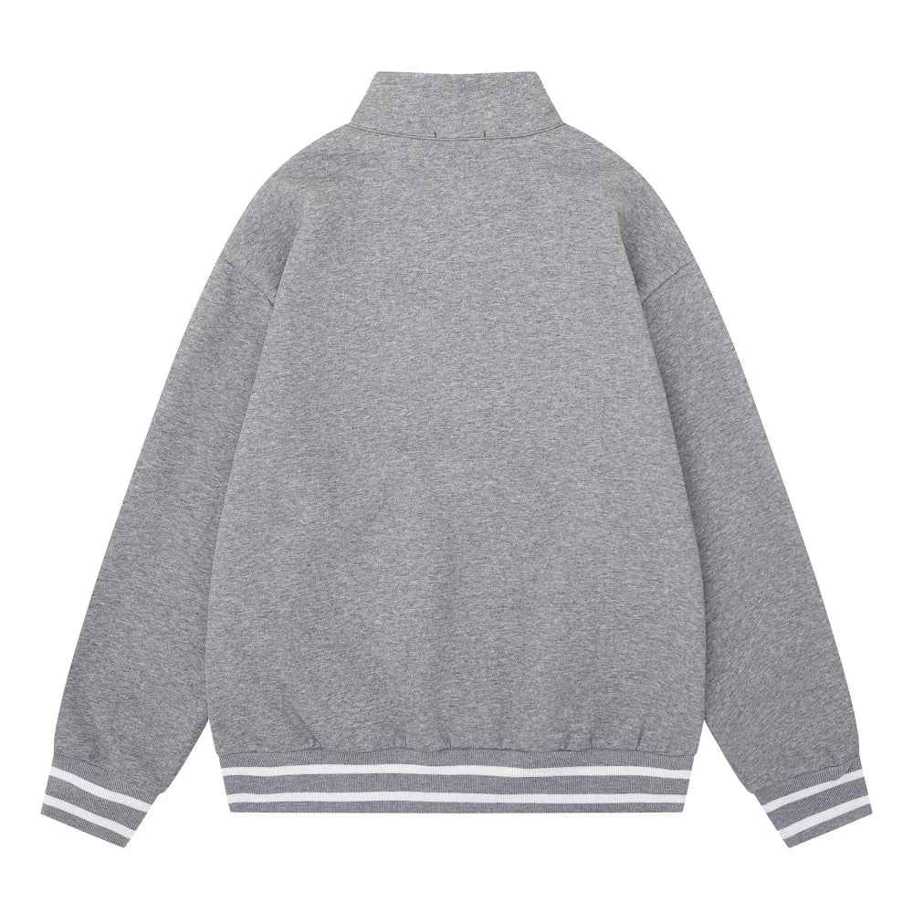 Casual Loose Letter Half Zipper Embroidery Sweatshirt