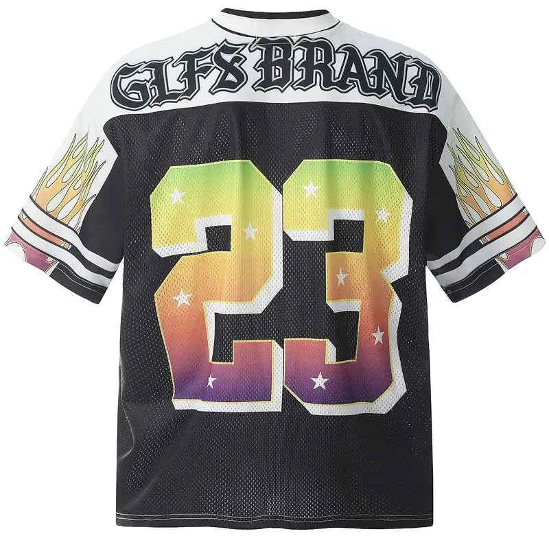 Soft Retro Mesh Jersey Graphic Print Sport T-Shirt