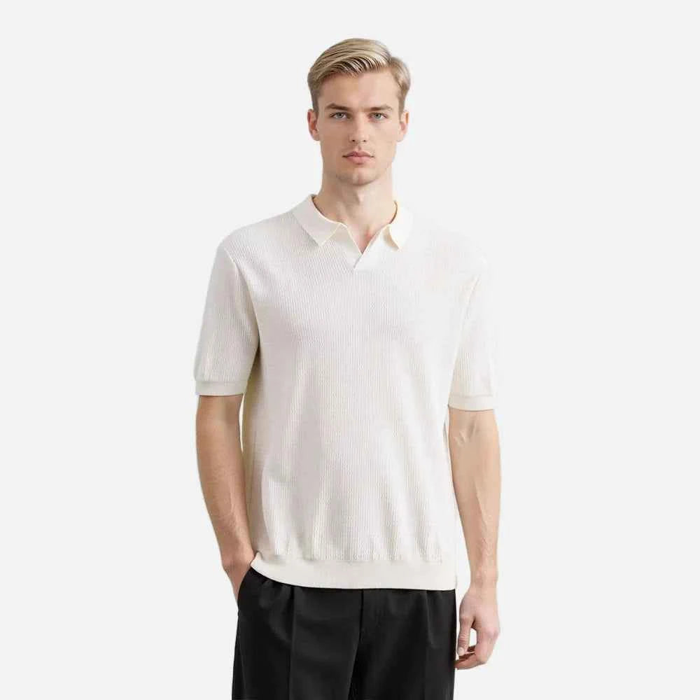 Vintage Wave Texture Knitted Polo T-Shirt