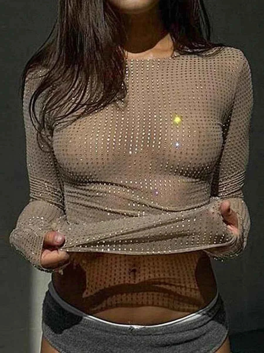 Retro Sequined Slim Fit Crop T-Shirt