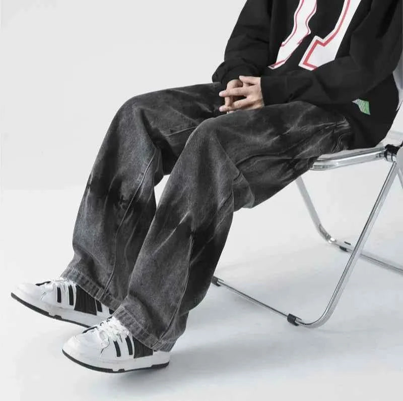 Black Tie Dye Streetwear Straight Jeans