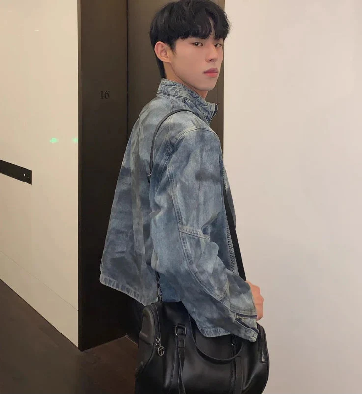 Wrinkle Spray Paint Denim Zipper Jacket - Luxuryurbanwear