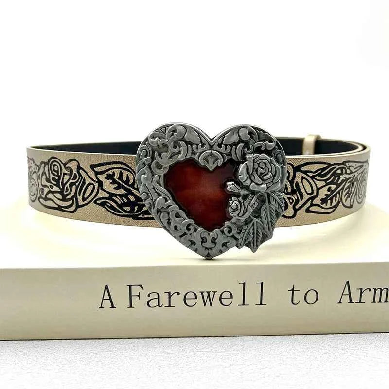 Red Metal Heart Buckle Gothic Belt