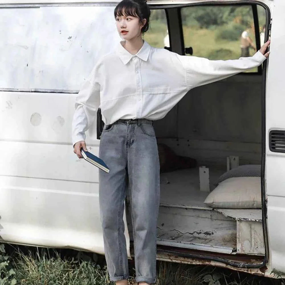 White Oversized Korean Style Womens Shirt