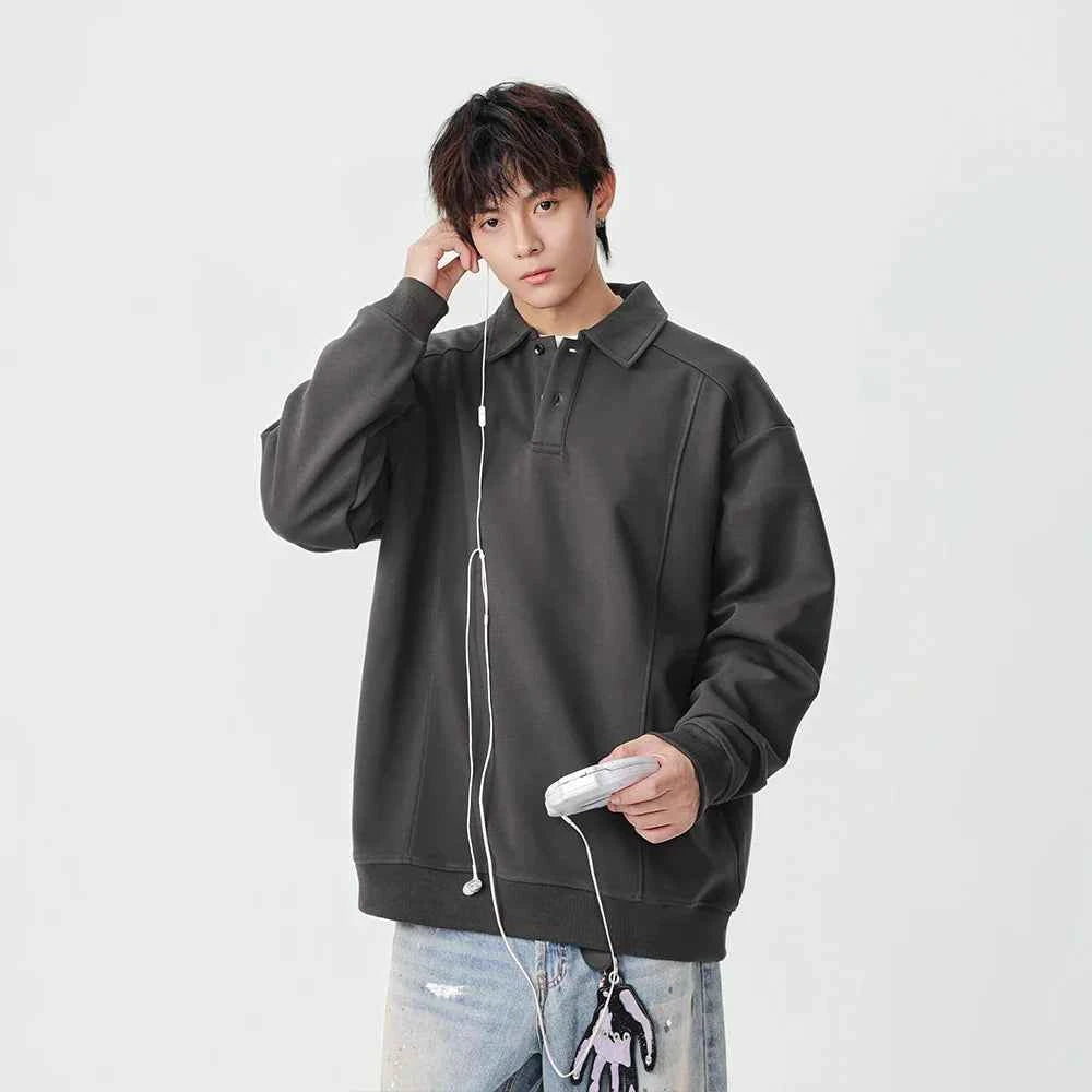 Classic Loose Fit Long Sleeve Polo Sweatshirt