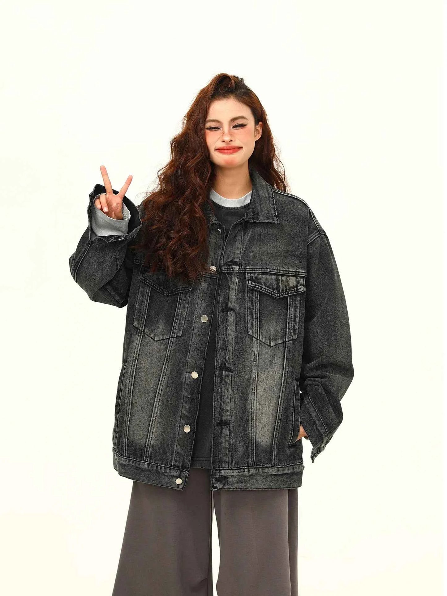Women Black and Gray Denim Jacket