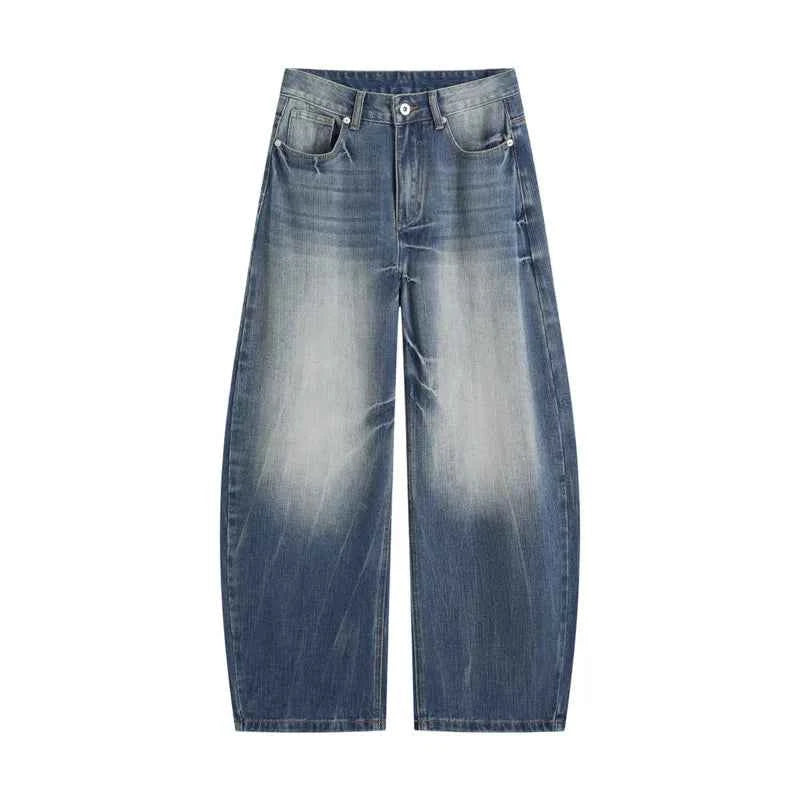 Durable Contrast Color Curved Knife Wide-Leg Jeans